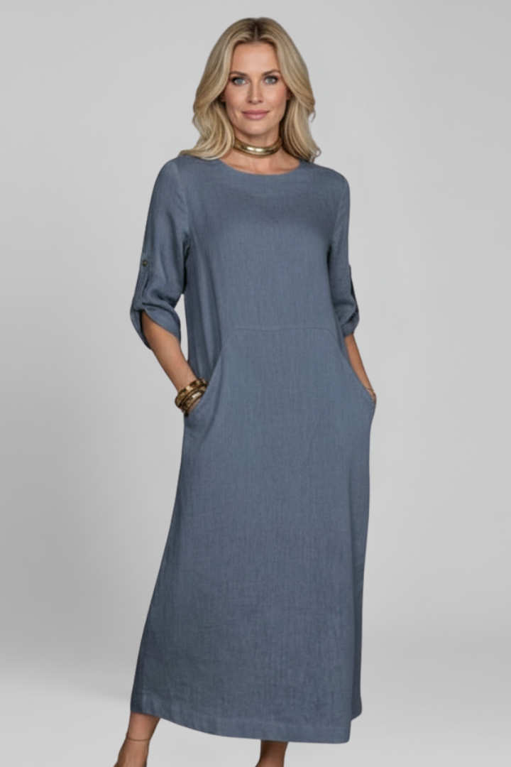Vestito donna scollo rotondo e tasche laterali