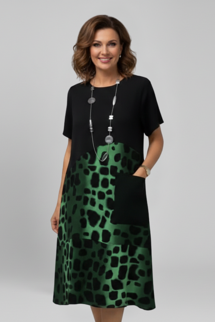 Rochie de damă cu mâneci scurte și buzunare
