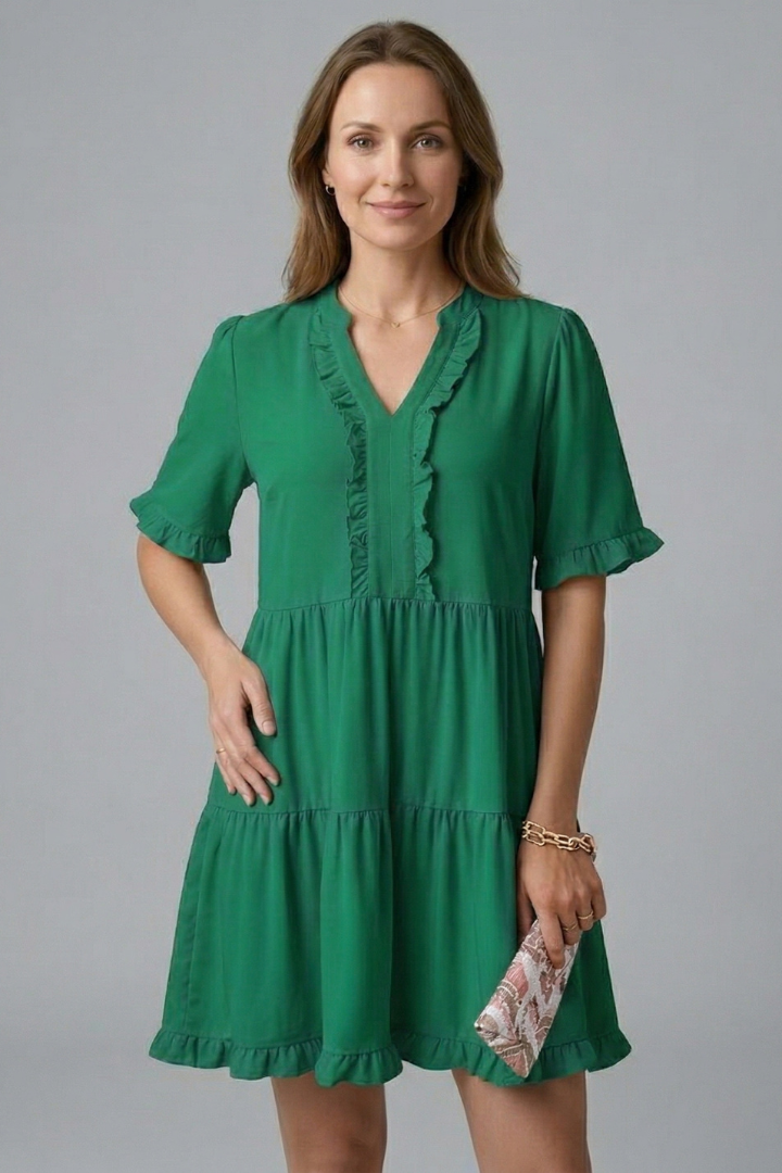 Robe femme col V détail à volant