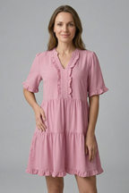 Robe femme col V détail à volant
