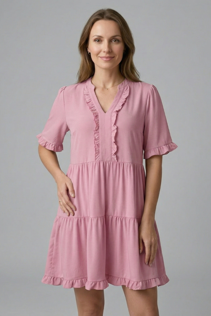 Robe femme col V détail à volant