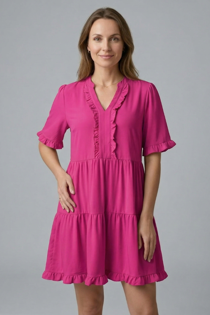 Robe femme col V détail à volant