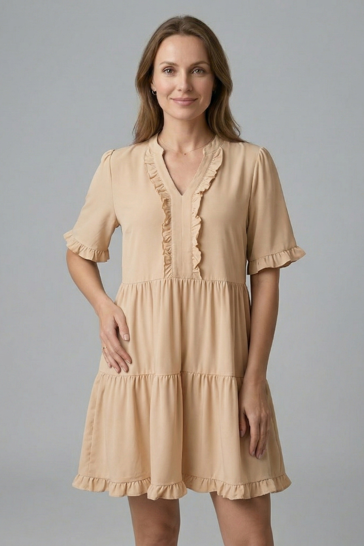 Robe femme col V détail à volant