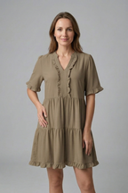 Robe femme col V détail à volant