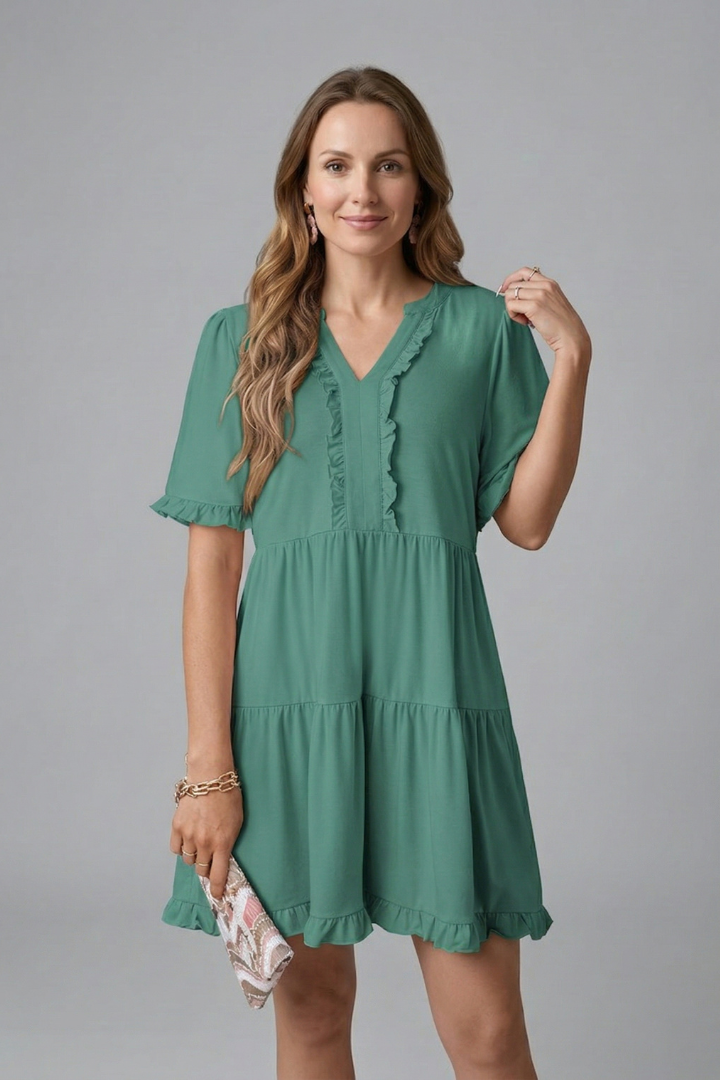 Robe femme col V détail à volant