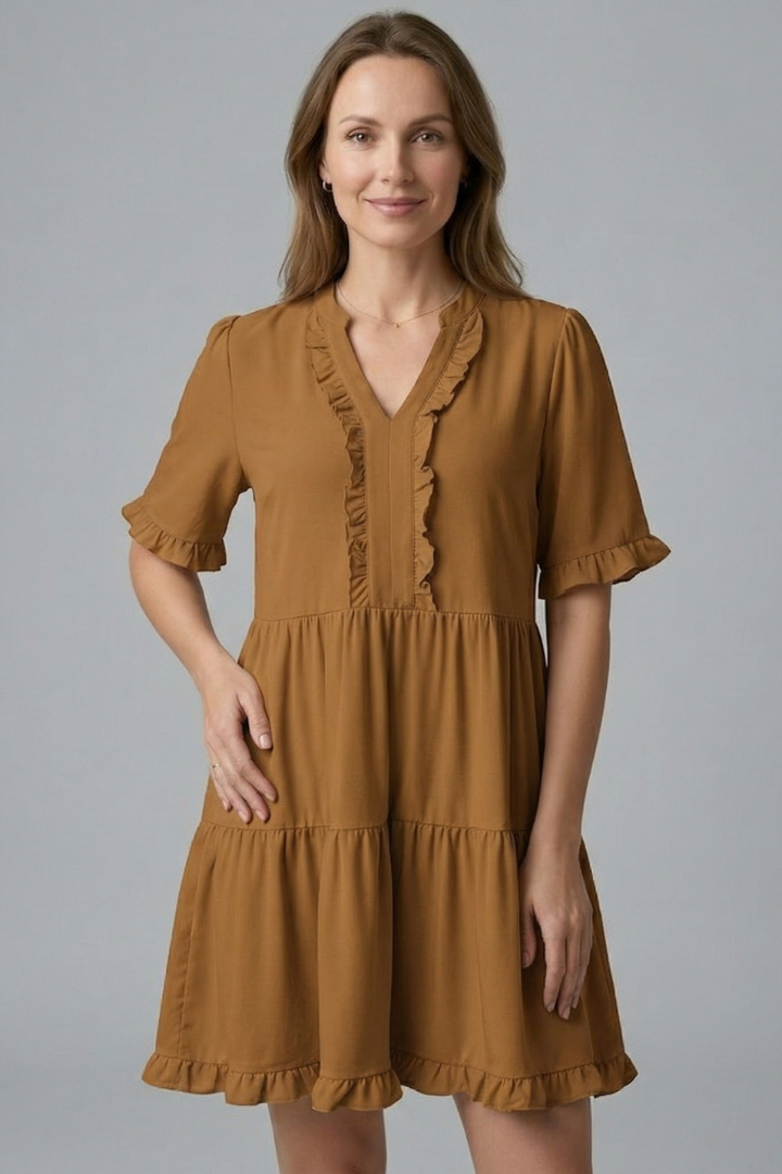 Robe femme col V détail à volant