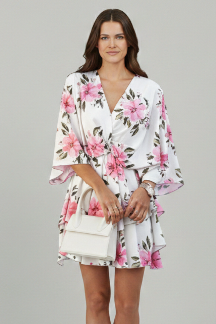 Robe femme col V bas à volant
