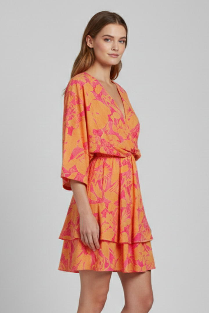 Robe femme col V bas à volant