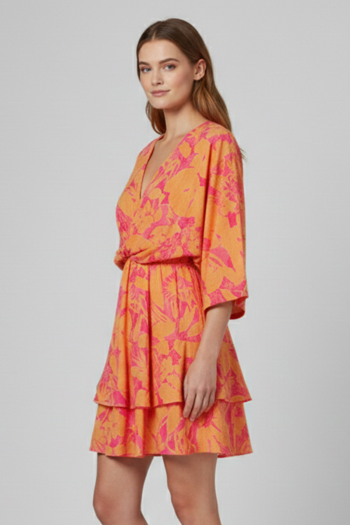 Robe femme col V bas à volant