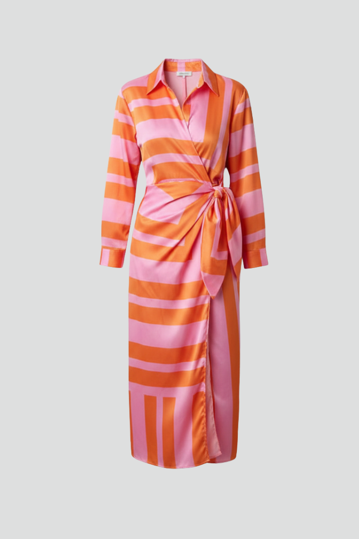Vestito donna con laccio in vita e maniche lunghe