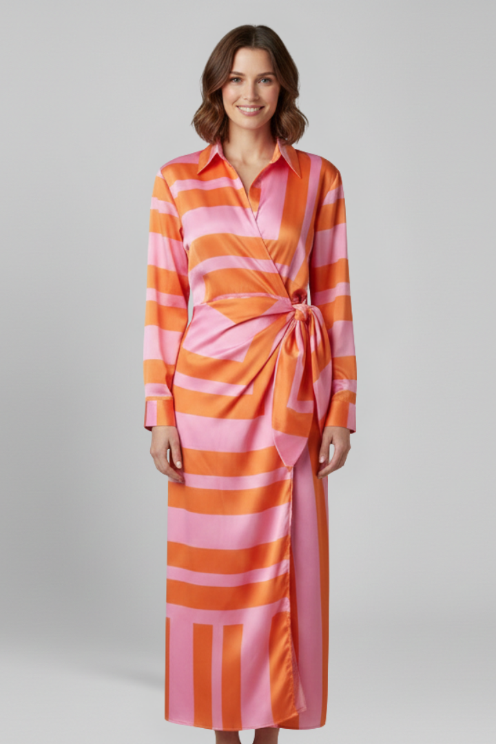 Vestito donna con laccio in vita e maniche lunghe