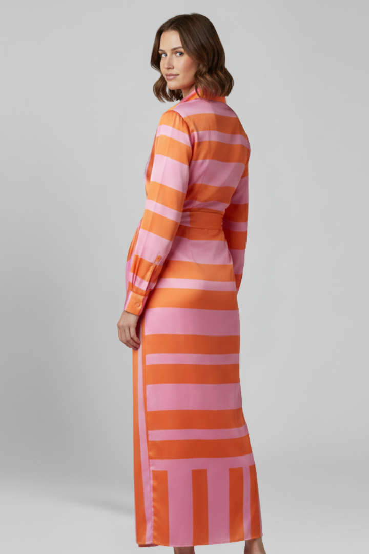 Vestido de mujer con lazada en la cintura y manga larga