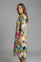 Boho-kjole til damer med print og V-hals med krave