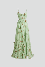 Vestido largo de mujer de flores con tirantes finos y abertura