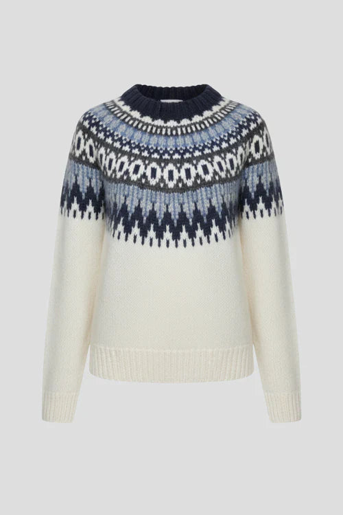 Damski Sweter z Okrągłym Dekoltem i Wzorem Fair Isle
