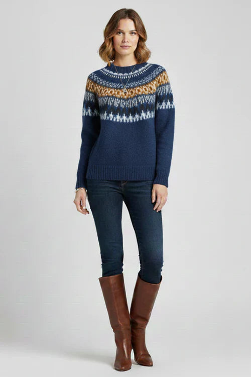 Damski Sweter z Okrągłym Dekoltem i Wzorem Fair Isle