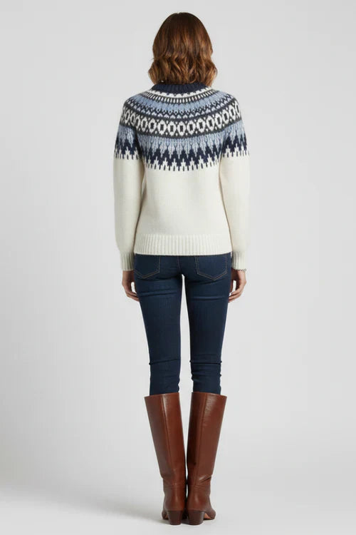 Damski Sweter z Okrągłym Dekoltem i Wzorem Fair Isle