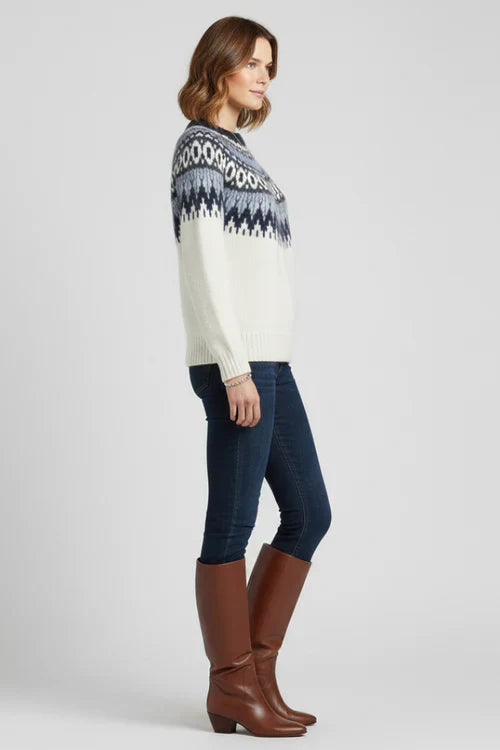 Damski Sweter z Okrągłym Dekoltem i Wzorem Fair Isle
