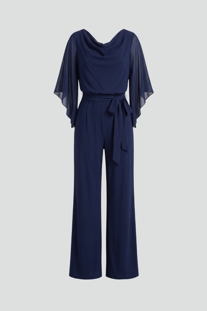 Jumpsuit a portafoglio donna, scollo a V, manica lunga, laccio in vita
