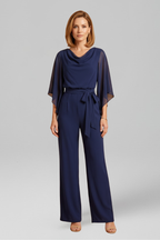 Jumpsuit a portafoglio donna, scollo a V, manica lunga, laccio in vita