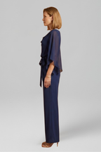 Jumpsuit a portafoglio donna, scollo a V, manica lunga, laccio in vita