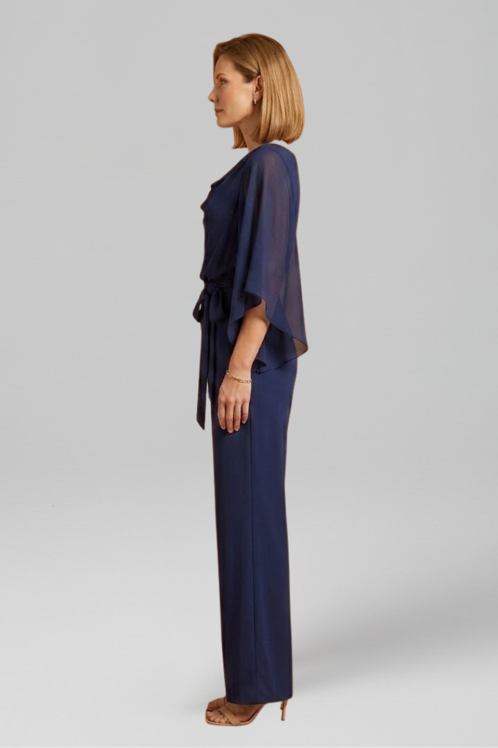 Jumpsuit a portafoglio donna, scollo a V, manica lunga, laccio in vita
