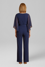 Jumpsuit a portafoglio donna, scollo a V, manica lunga, laccio in vita