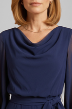 Jumpsuit a portafoglio donna, scollo a V, manica lunga, laccio in vita