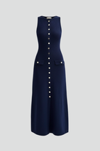 Vestito maxi donna in maglia senza maniche con bottoni sul davanti