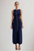 Vestito maxi donna in maglia senza maniche con bottoni sul davanti