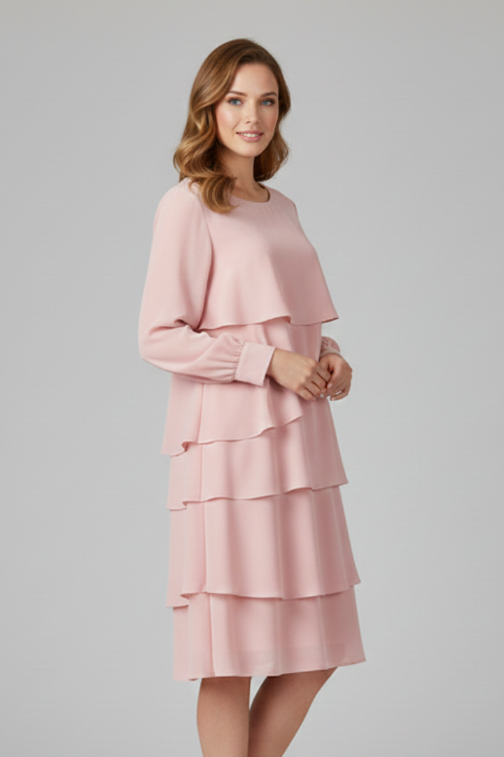 Vestito donna a maniche lunghe con gonna a strati