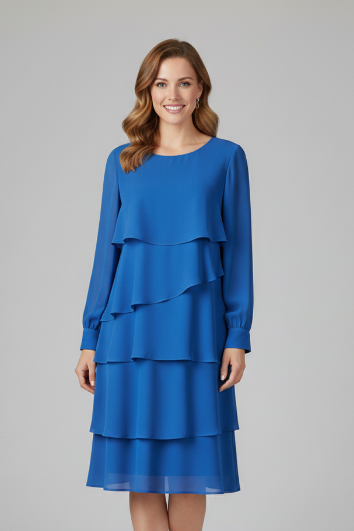 Vestito donna a maniche lunghe con gonna a strati