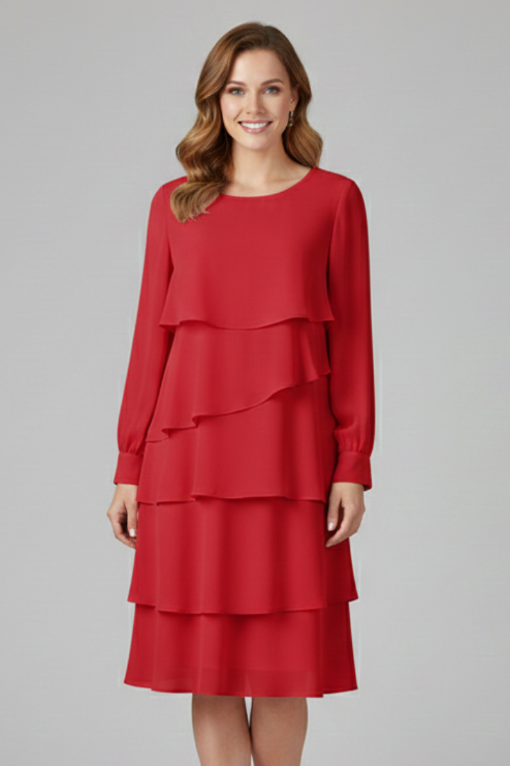 Vestito donna a maniche lunghe con gonna a strati