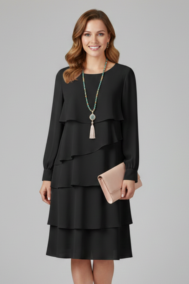 Vestito donna a maniche lunghe con gonna a strati