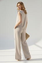 Completo in lino donna con top senza maniche e pantaloni a gamba ampia