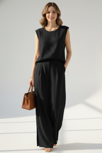 Completo in lino donna con top senza maniche e pantaloni a gamba ampia