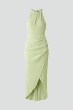 Vestito maxi donna con allacciatura al collo e spacco laterale
