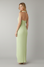 Vestito maxi donna con allacciatura al collo e spacco laterale
