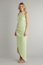 Vestito maxi donna con allacciatura al collo e spacco laterale