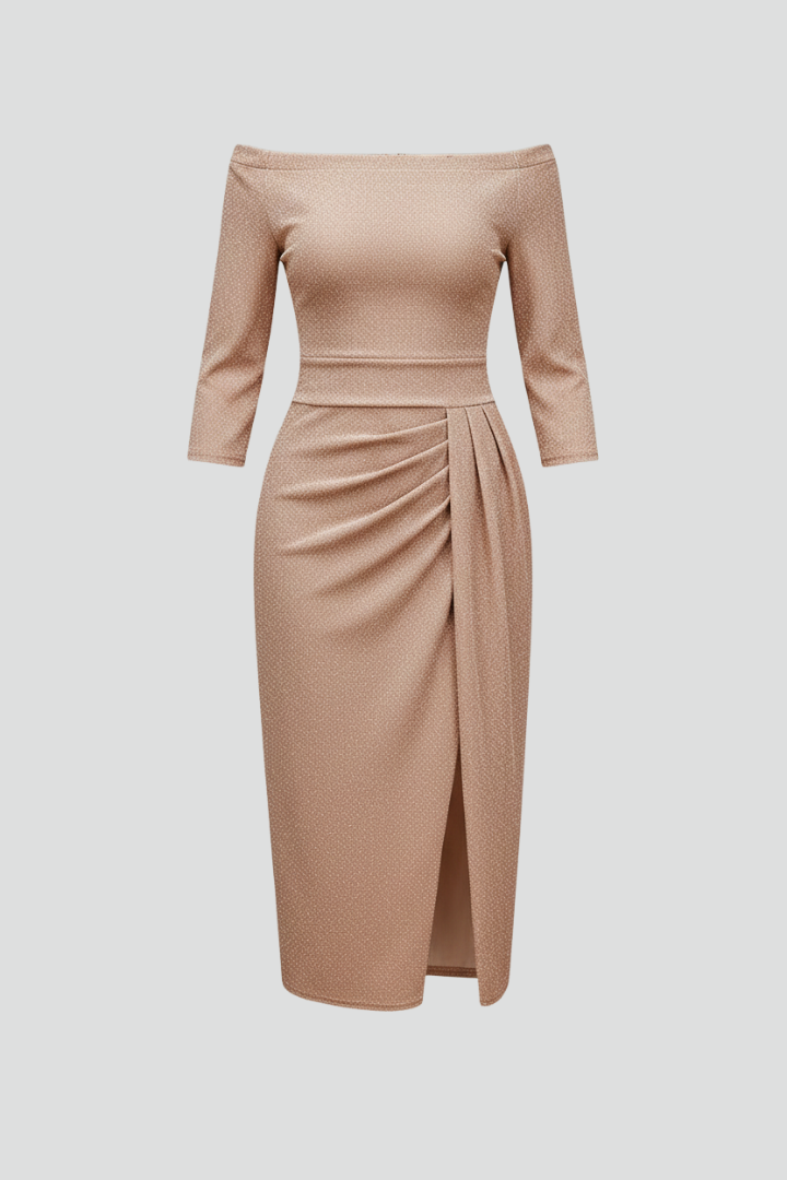 Vestito maxi donna con spalle scoperte e spacco laterale