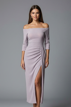 Vestito maxi donna con spalle scoperte e spacco laterale