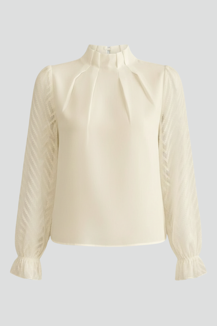 Top donna a maniche lunghe con scollo plissettato