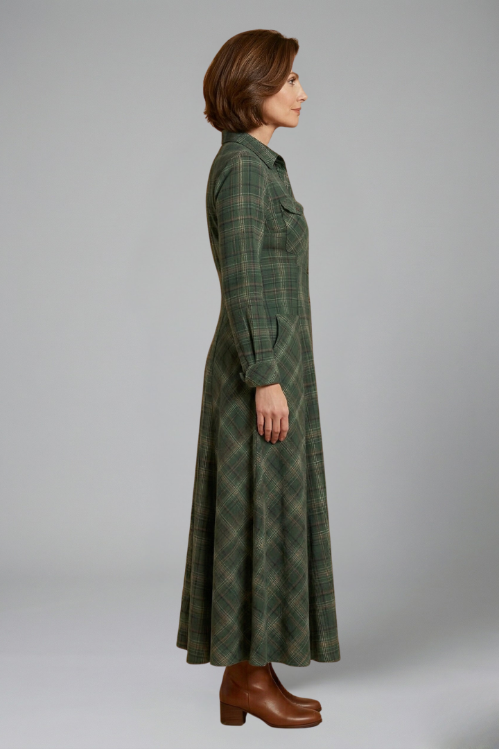 Vestito maxi donna con bottoni sul davanti e maniche lunghe