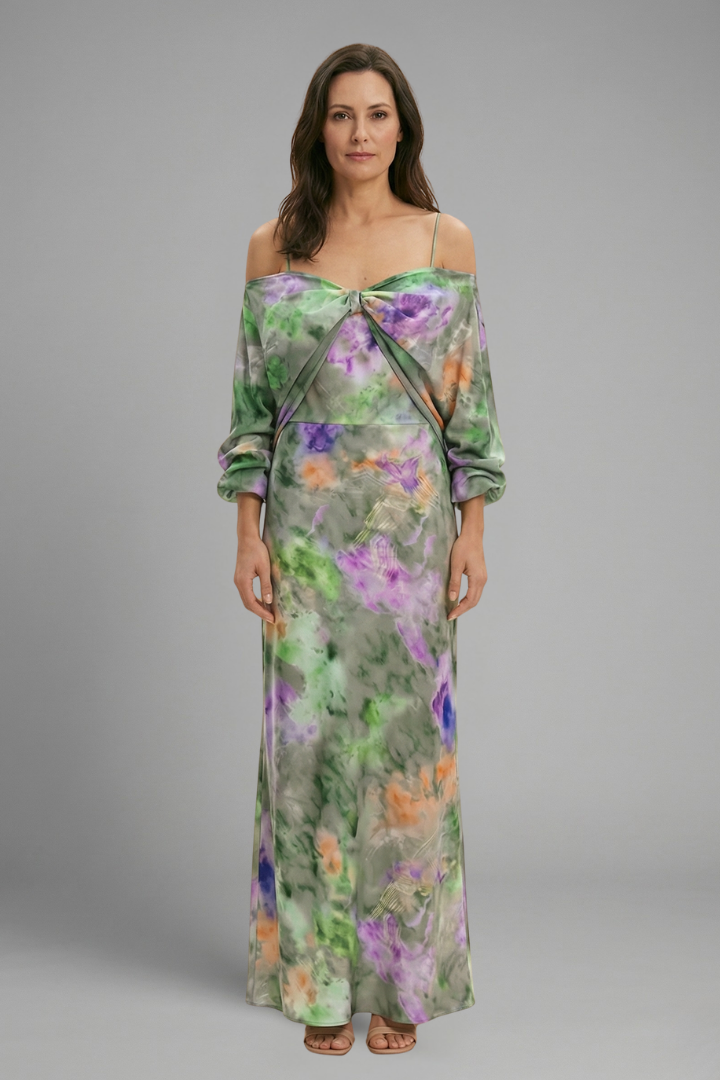 Robe maxi femme châle amovible manches longues