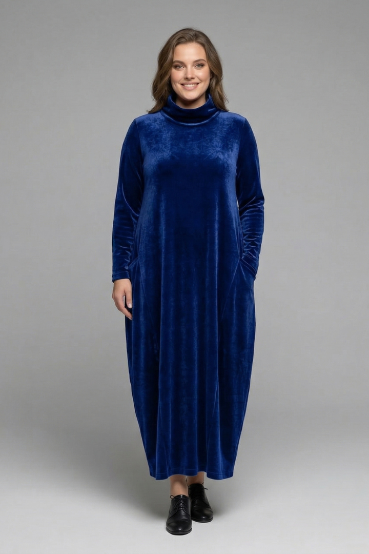 Vestito maxi donna con scollo alto e maniche lunghe
