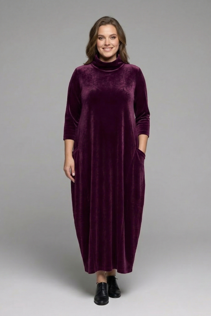 Vestito maxi donna con scollo alto e maniche lunghe