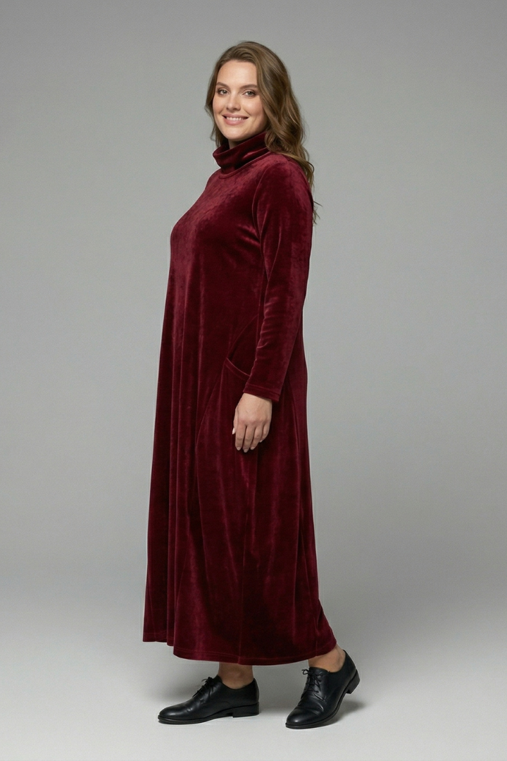 Vestito maxi donna con scollo alto e maniche lunghe