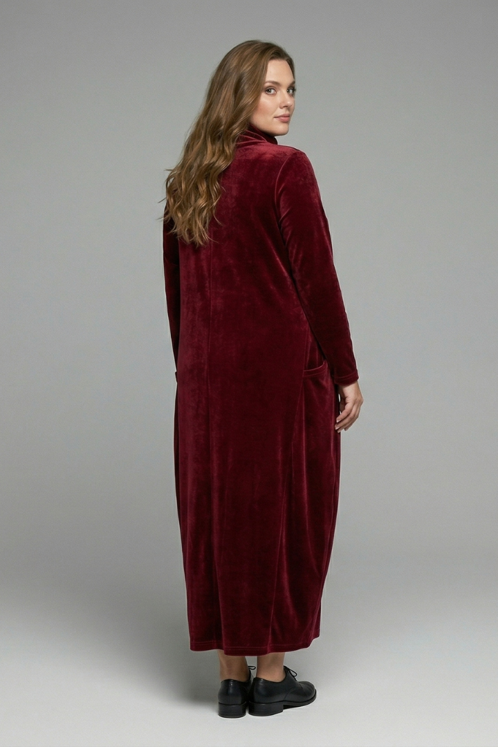 Vestito maxi donna con scollo alto e maniche lunghe