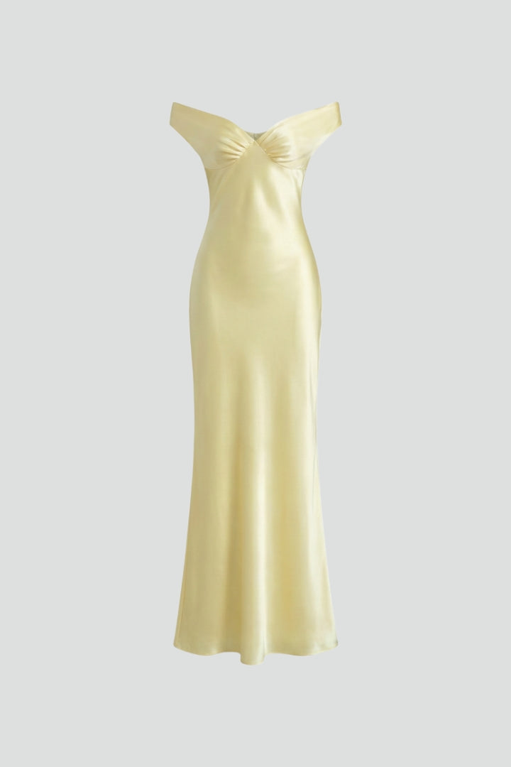 Vestito maxi donna con spalle scoperte e parte superiore aderente