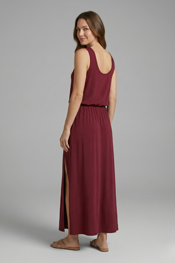 Vestito maxi donna con scollo rotondo e senza maniche